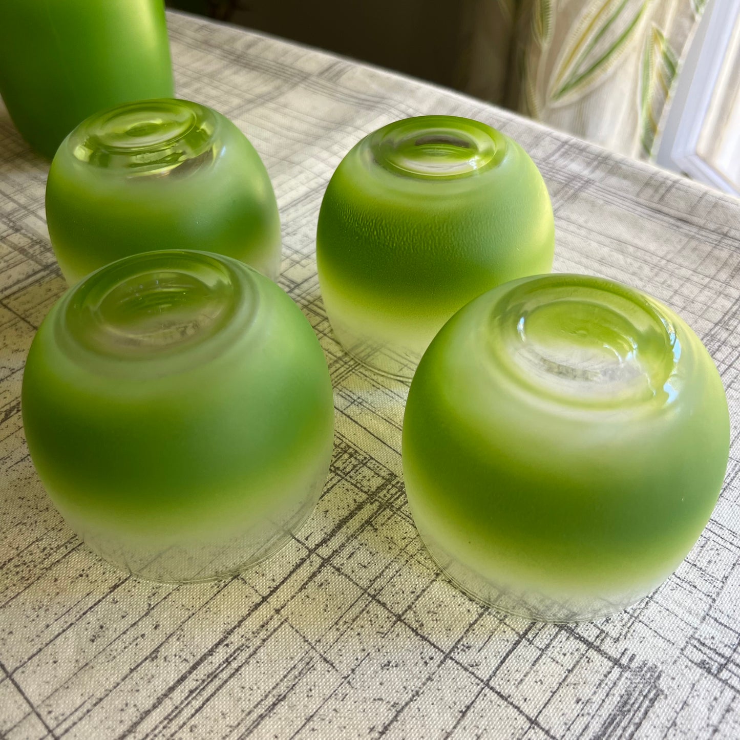 Lime Green Vintage Blendo Cocktail Barware Set- Decanter & 4 Roly Poly Glasses