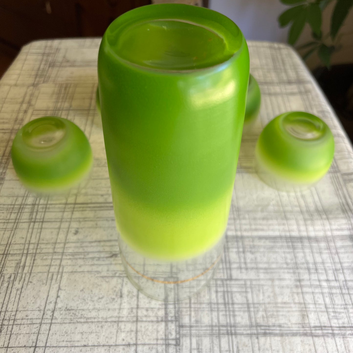 Lime Green Vintage Blendo Cocktail Barware Set- Decanter & 4 Roly Poly Glasses